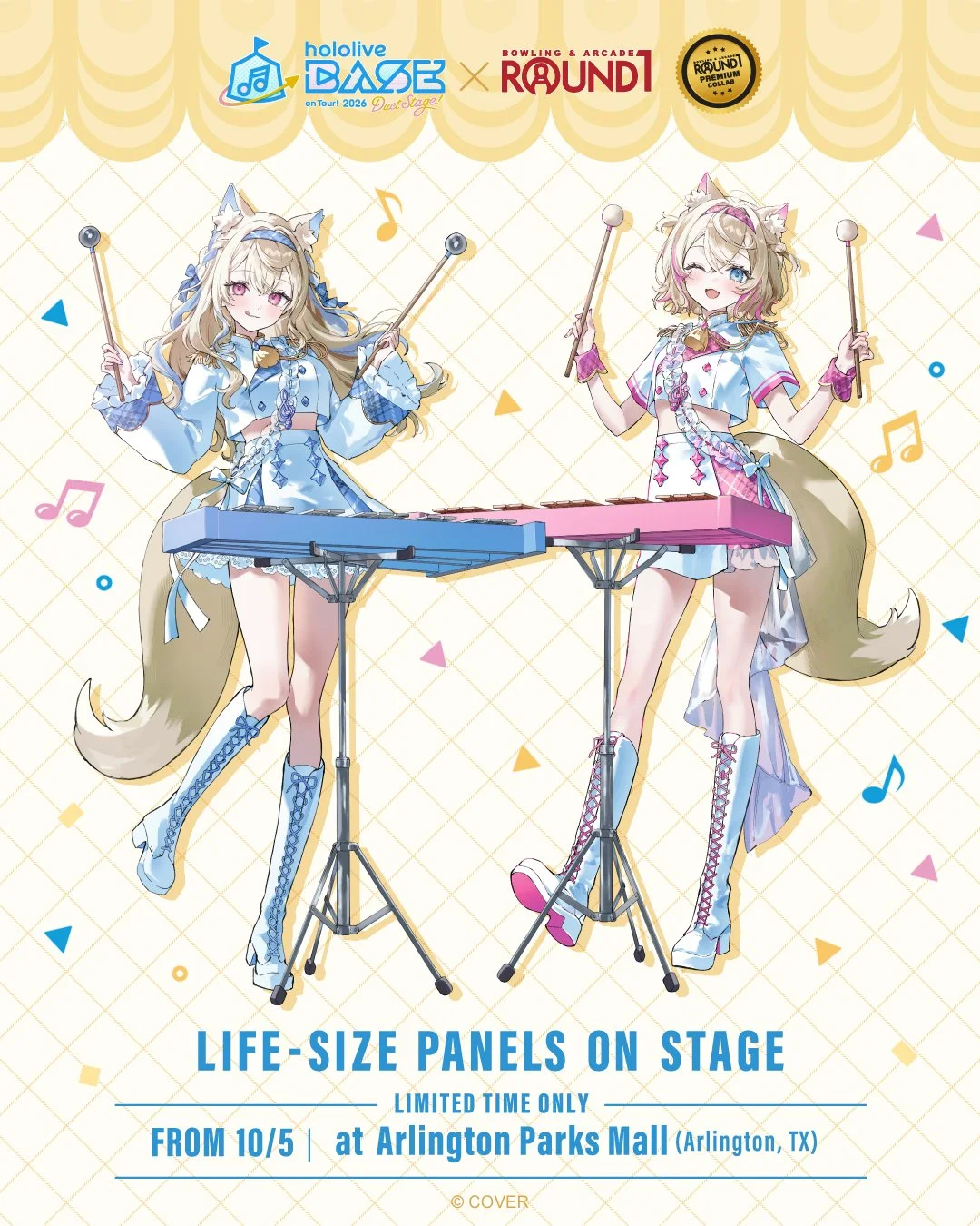 7 stores. 7 duos. Life-size cutouts at Round1 USA 📸

Store 4 of 7:
Fuwawa &amp; Mococo Abyssgard will be waiting for you at

Round1 Bowling &amp; Arcade Arlington Parks Mall - Arlington, TX from 10/5.

#Round1USA #holoR1 #hololiveBASE