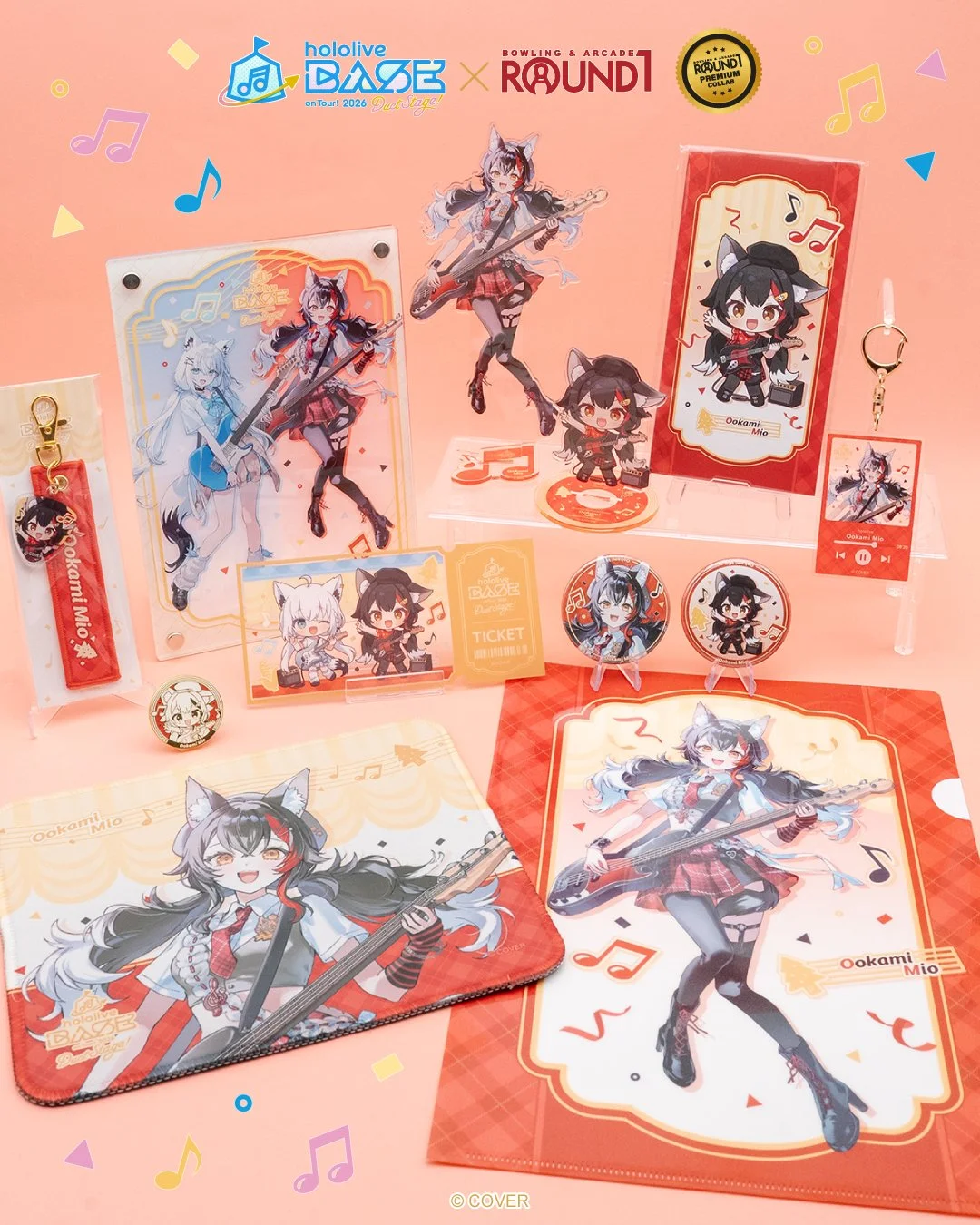 🌲 Today's holoBASE member: Ookami Mio

The Ookami Mio lineup is at all Round1 USA locations now &mdash; acrylic stands, keychains, can badges, a pin badge, a mousepad, a clear file folder and more, all featuring specially drawn holoBASE illustration