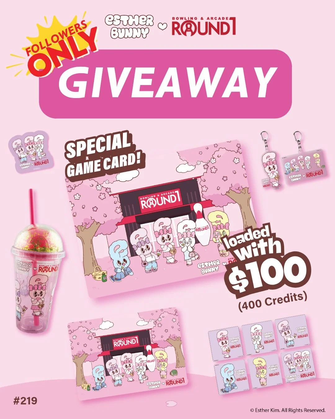No bunny compares when an Esther Bunny giveaway is in full swing 💗

We're giving one (1) lucky winner the ultimate Esther Bunny 🩷 Round1 prize pack filled with collectible cuteness 🕹️

- One (1) Esther Bunny Club Card (400 credits)
- One (1) 16&qu