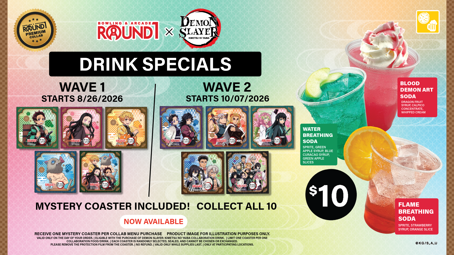 Round1 USA Demon Slayer Collab Special Drinks and Mystery Coaster