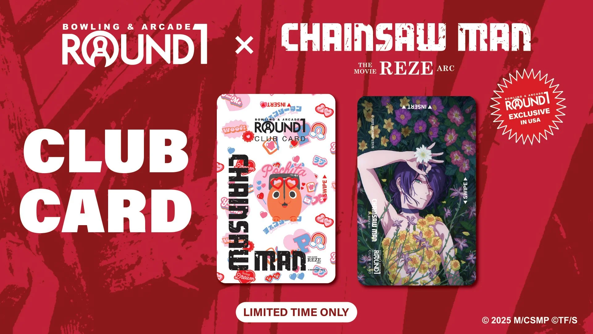 Round1 Chainsaw Man the Movie Reze arc, Club game card, Round1 Exclusive, Reze, Pochita, 