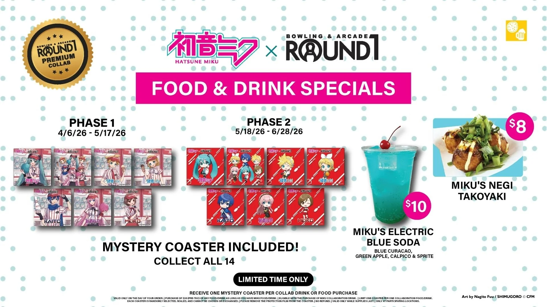 Hatsune Miku x Round1 USA official collab mystery coaster and special drink