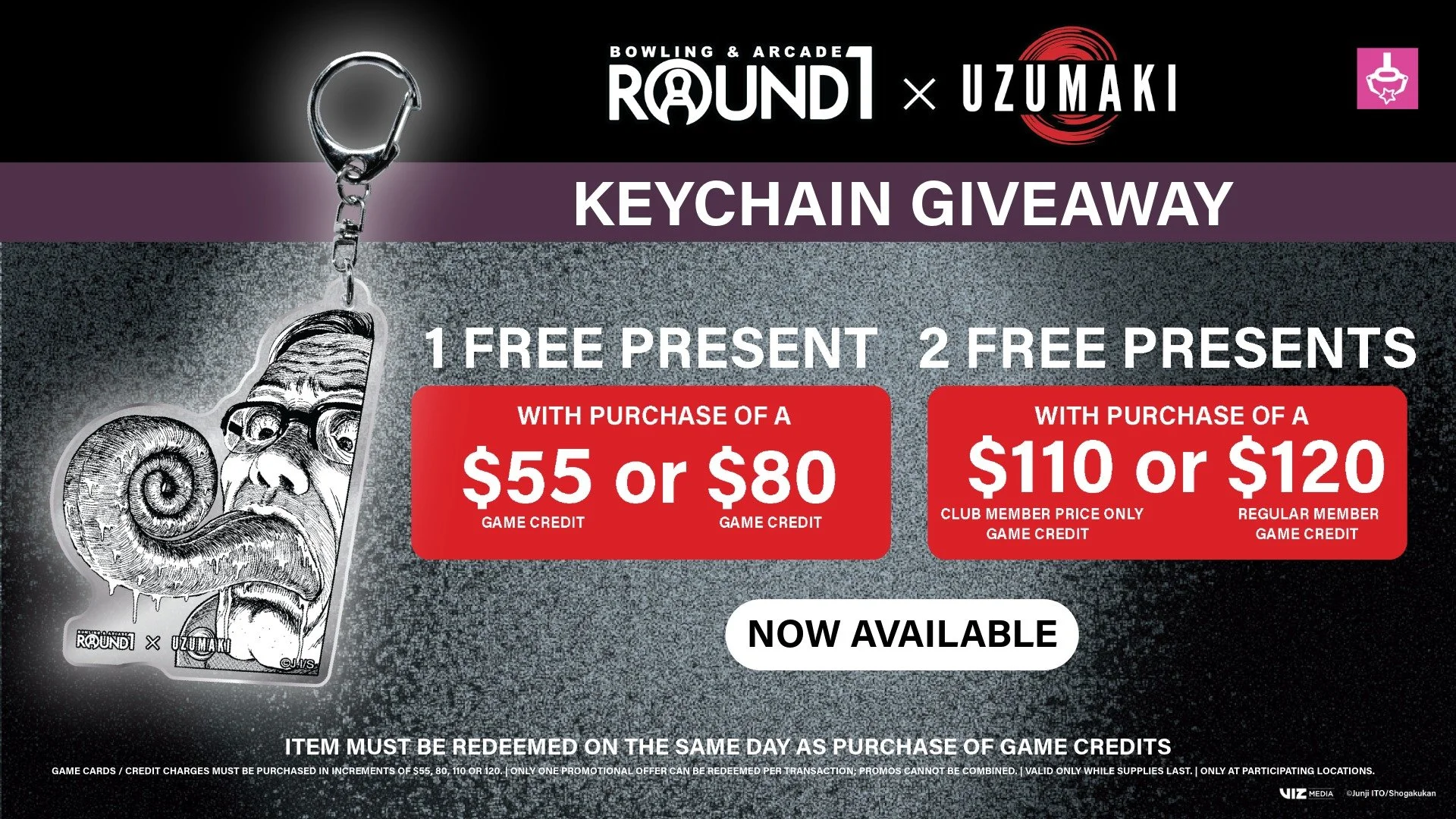 Ito Junji's Uzumaki x Round1 USA collab keychain giveaway