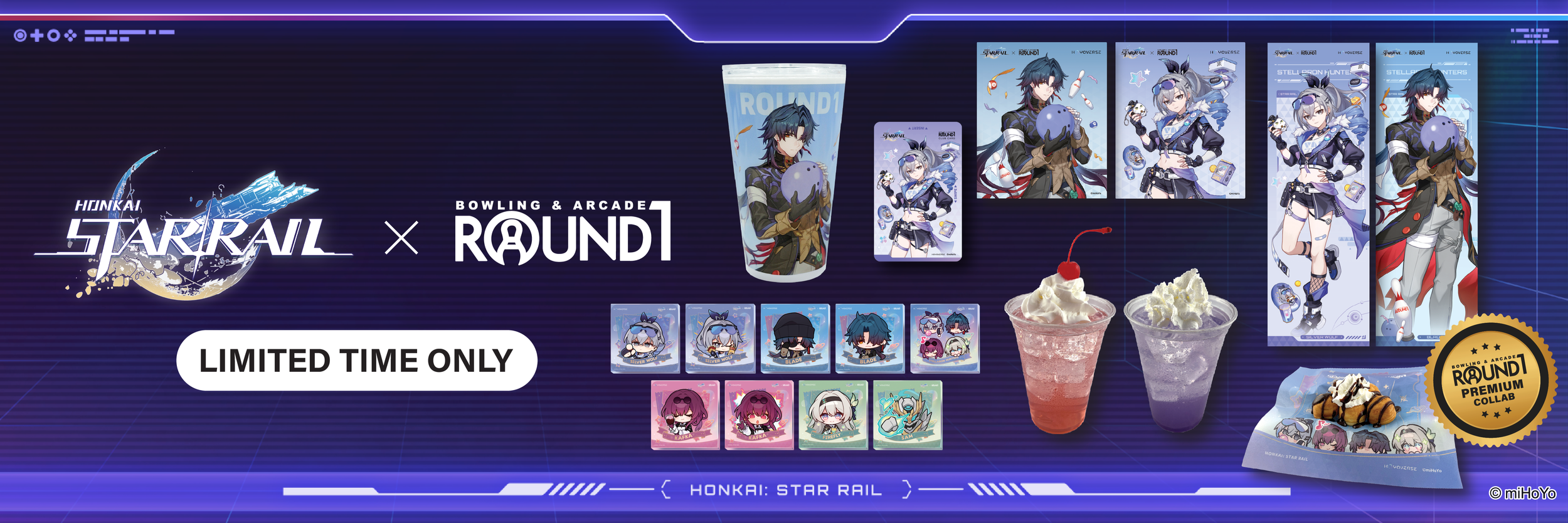 honkai star rail, HSR, Blade, Silver Wolf, Giveaway, Exclusive Merch, Special Collab Drink and Food, Coaster, Towel,  Special design game card, limited time only, Round1 USA locations nationwide,