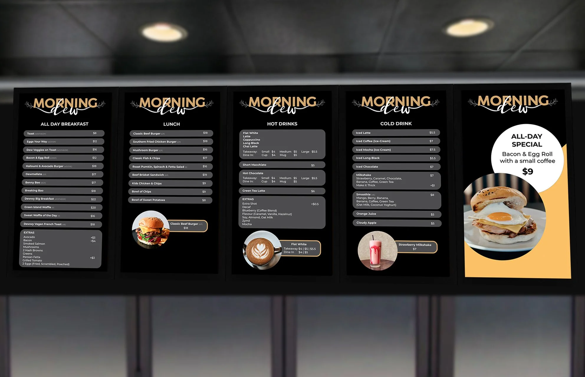 Menu screens mockup