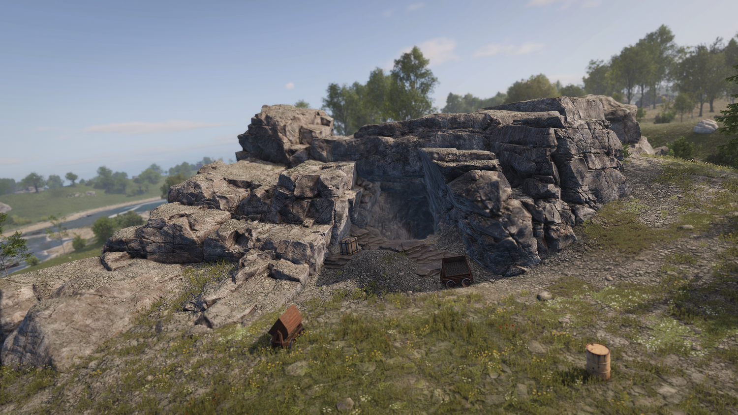 Rust Console Edition caves monument entrance carved into a rock face