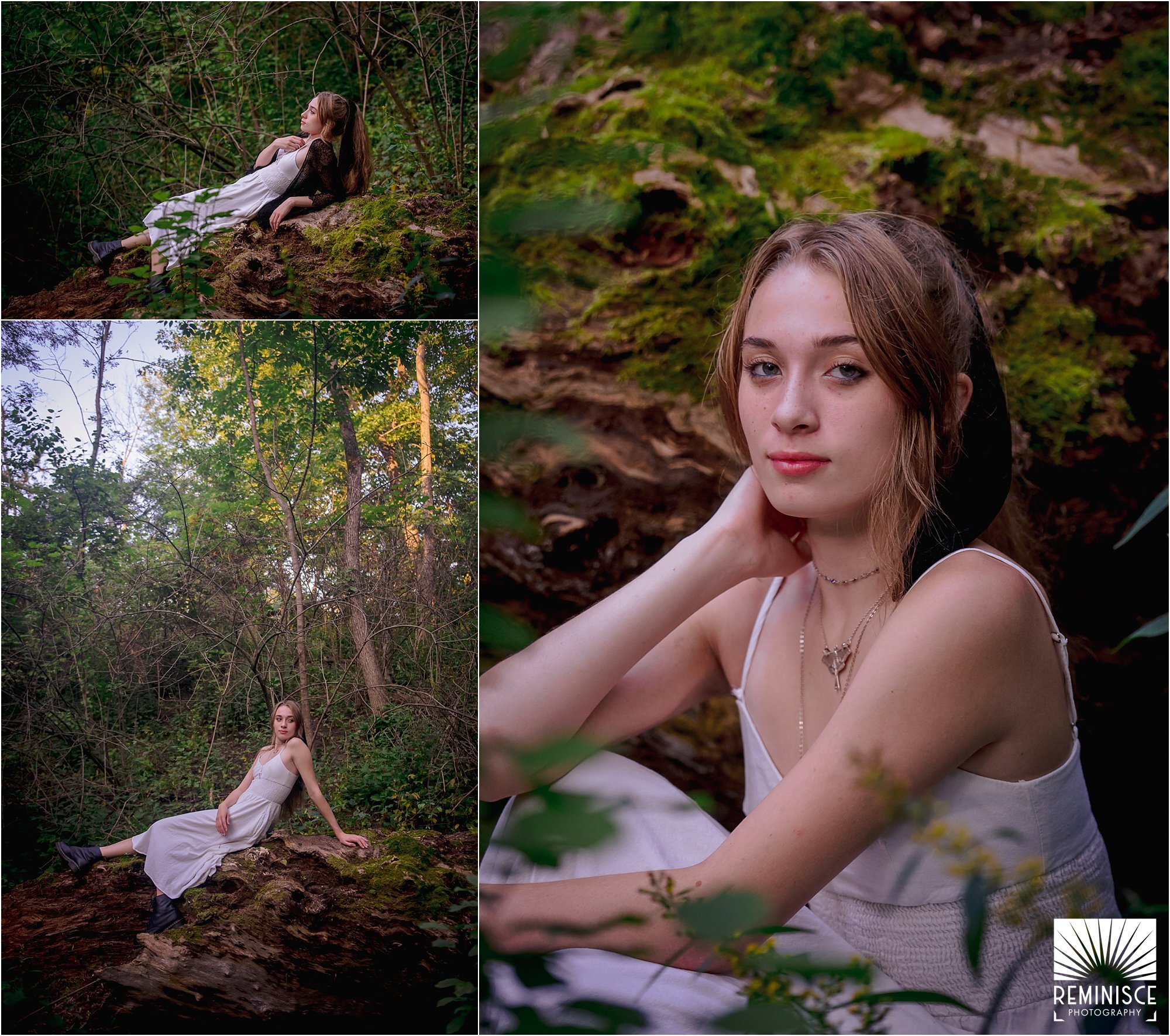 03-artistic-senior-portrait-lake-park-nature-evening-sunset-wood-forest-ravine-laying-on-fallen-tree.jpg