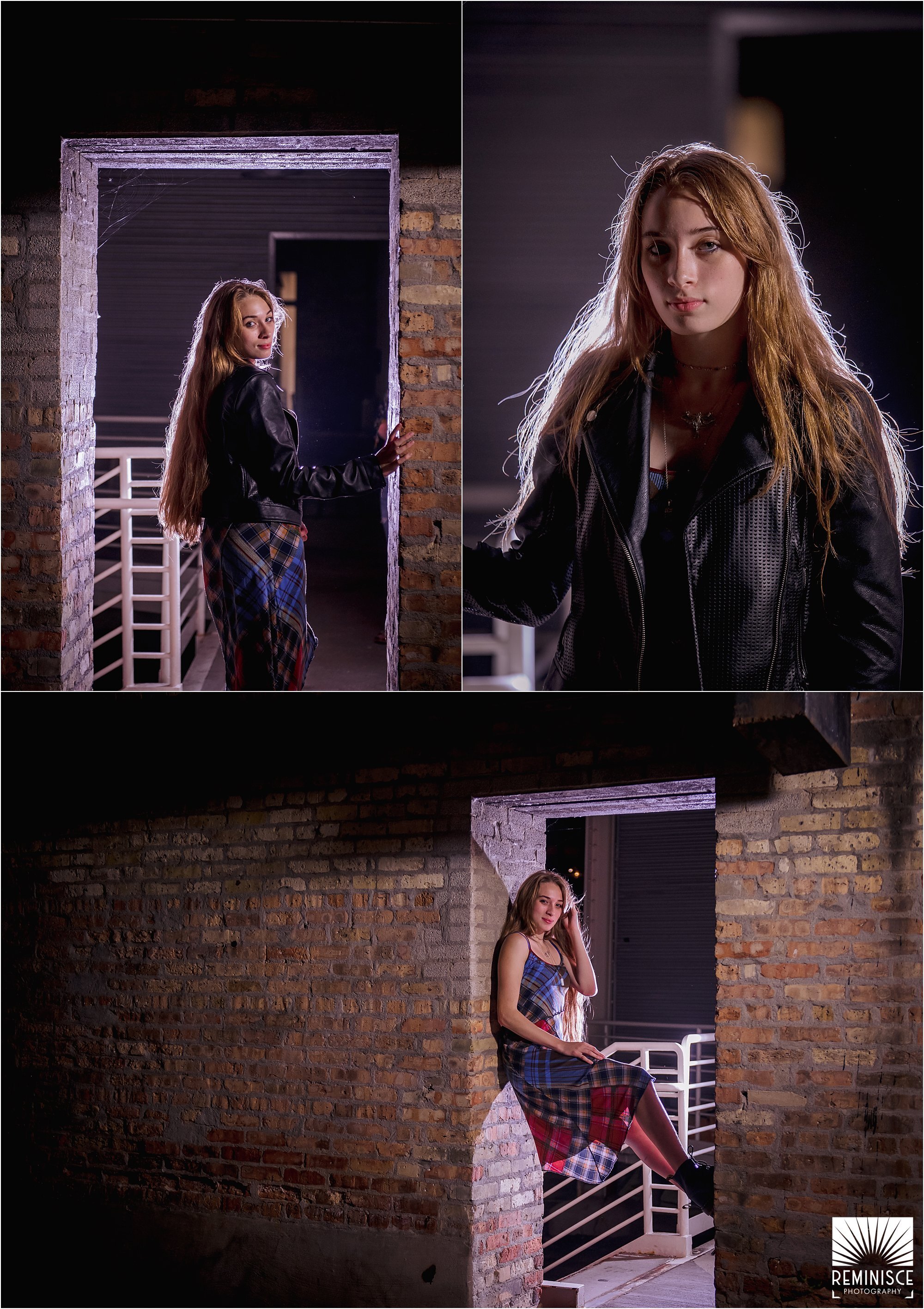 11-artistic-senior-portrait-nighttime-dramatic-after-dark-twilight-third-ward-backlit-cream-city-brick-doorframe.jpg