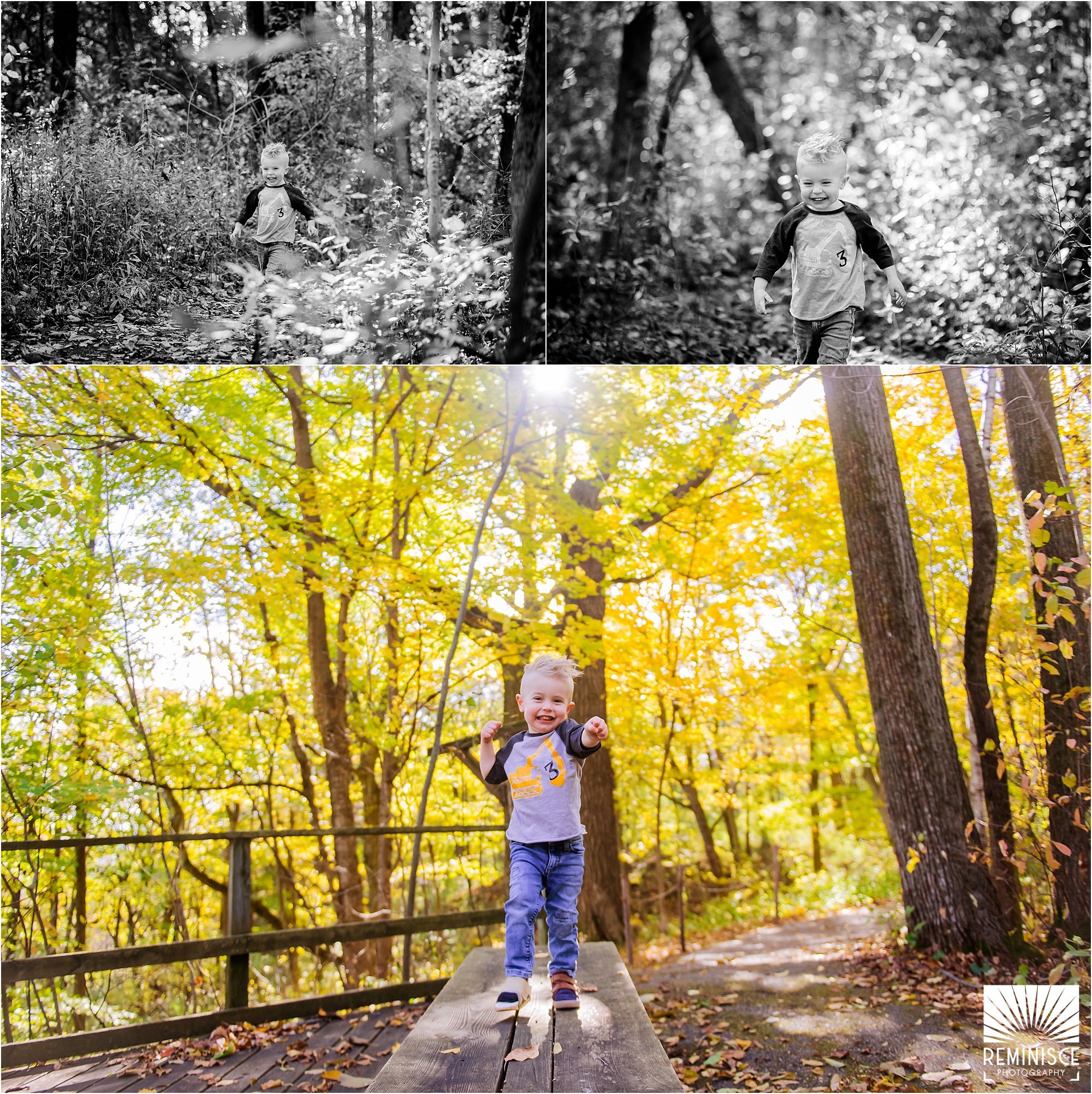 11-third-birthday-portraits-fall-photos-schlitz-audubon-nature-center-boy-running-through-forest-fun.jpg