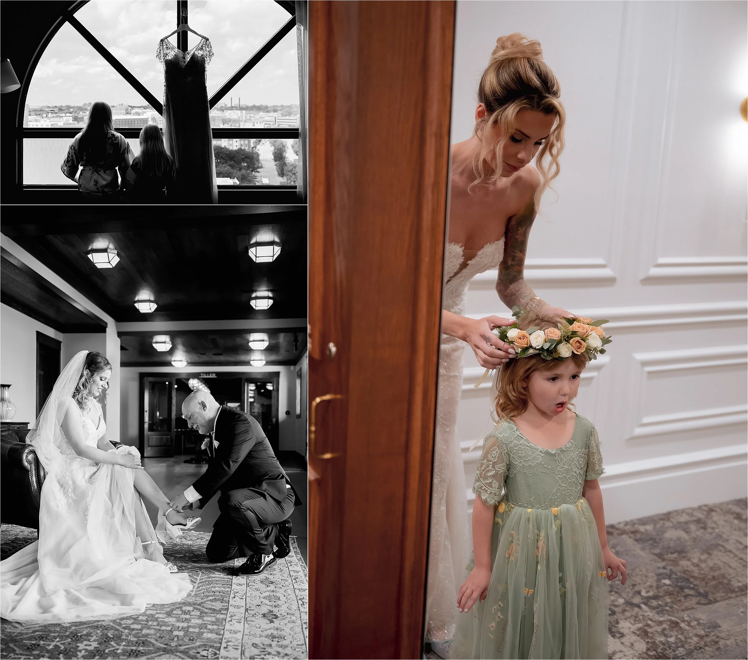 Bride sharing emotional moment with family while getting ready