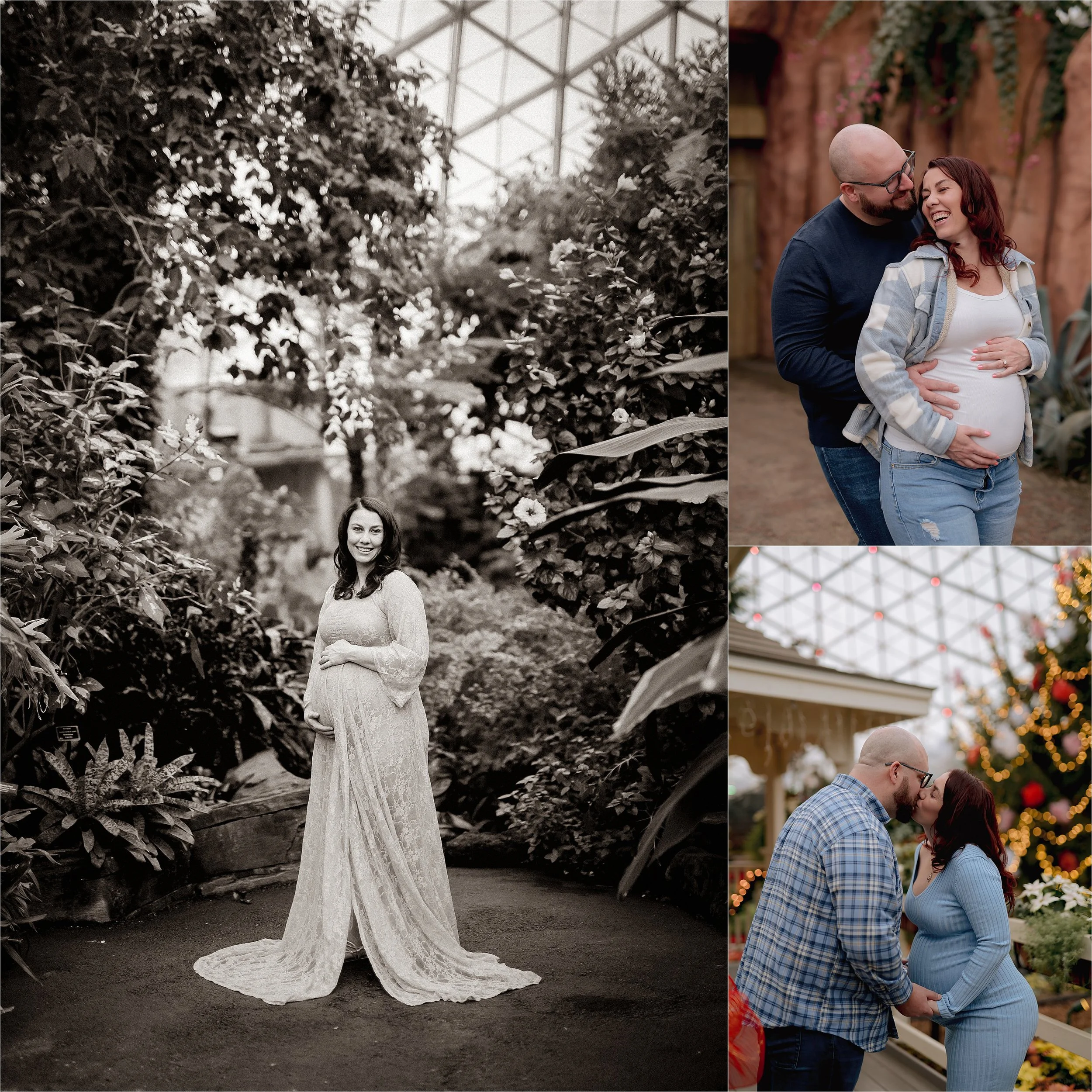 Maternity session inside Milwaukee Domes with lush indoor garden setting