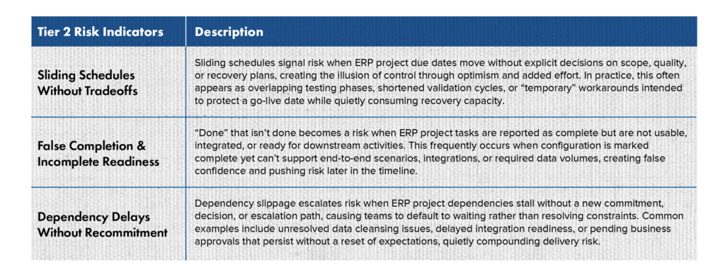 ERP PROJECT RISK SIGNALS - TIER 2