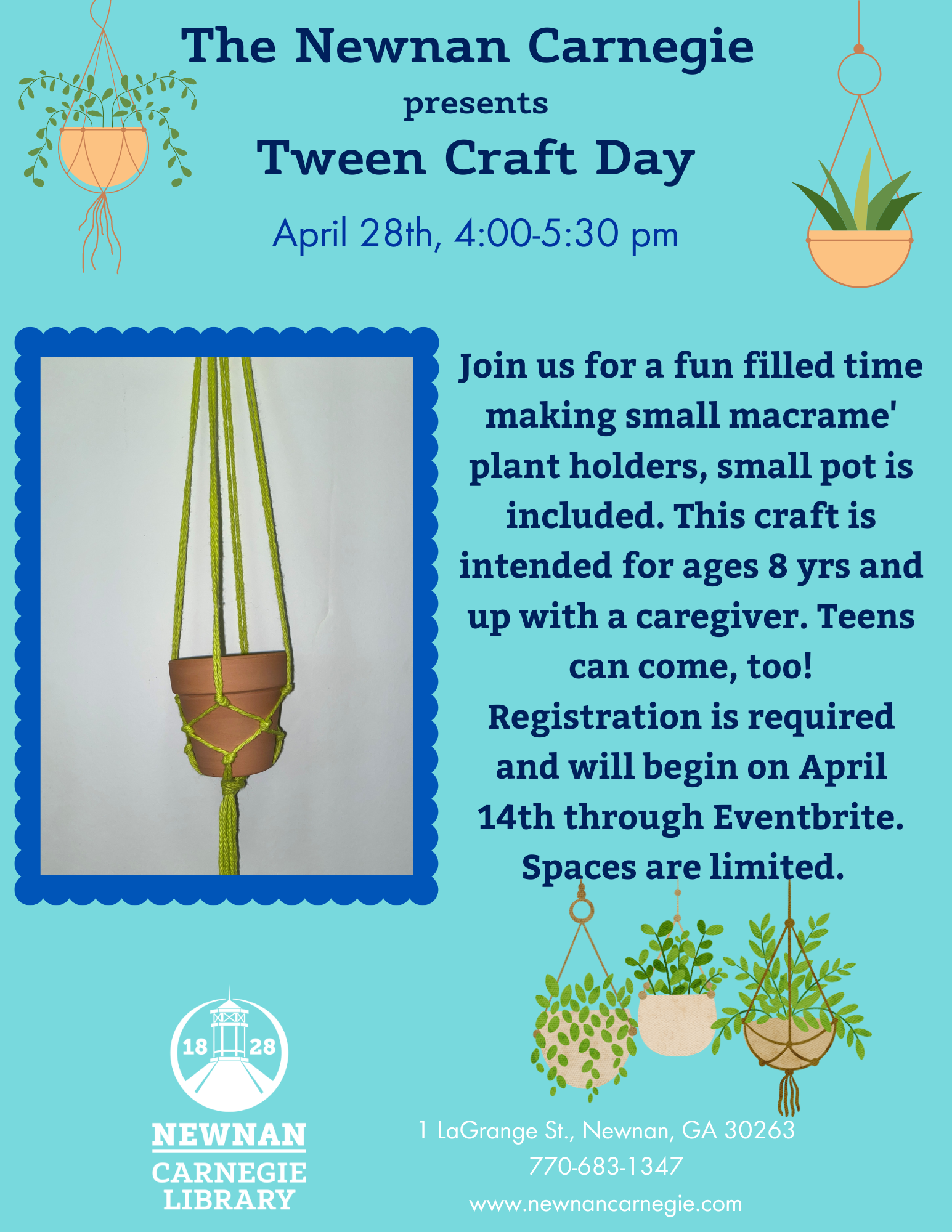 Tween Craft Macramé Plant Hanger (8yo. & Up) — Newnan Carnegie Library