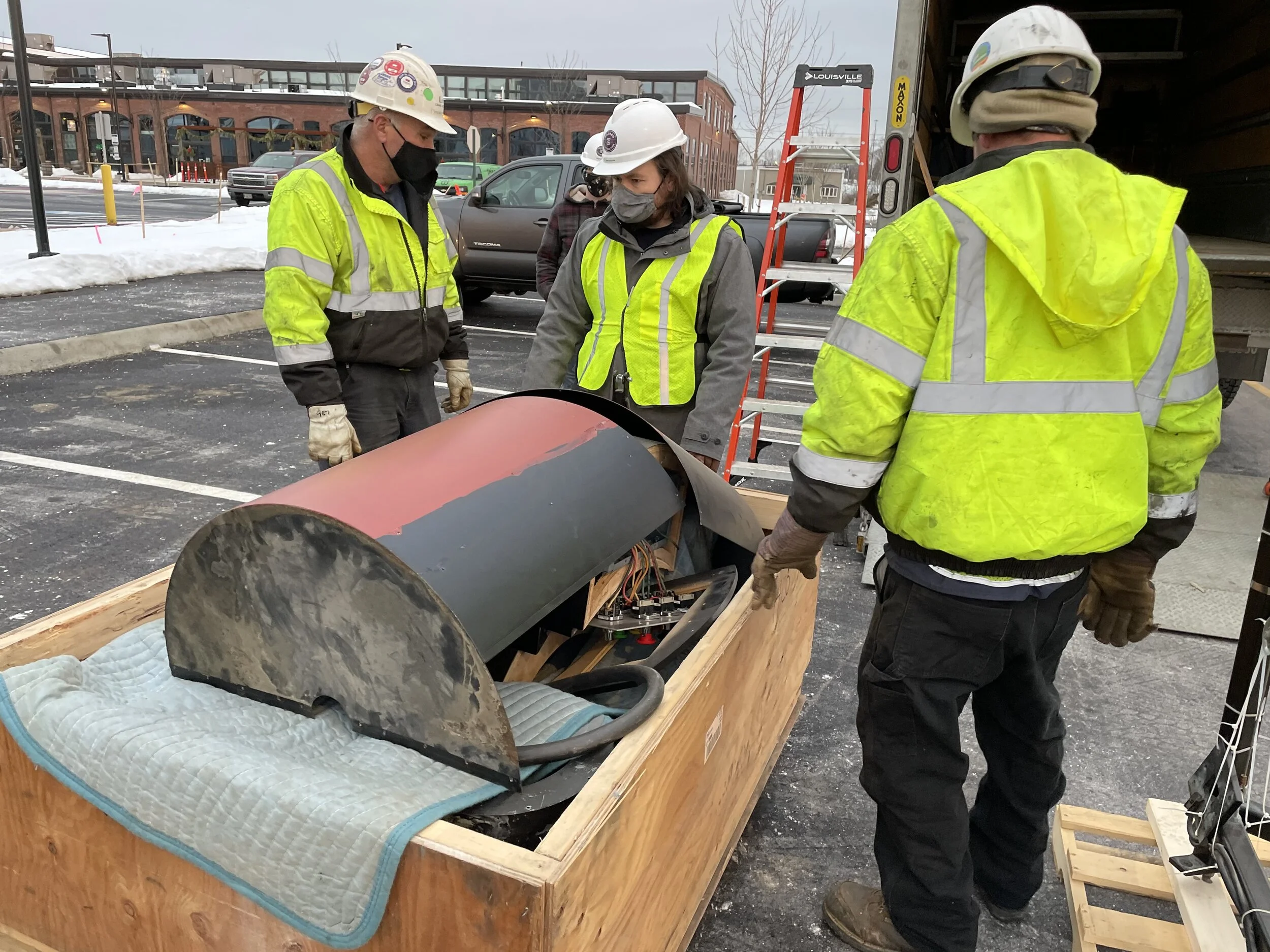 Crane Company Makes Christmas Eve Delivery of Camera Obscura to Roof of Children’s Museum & Theatre of Maine