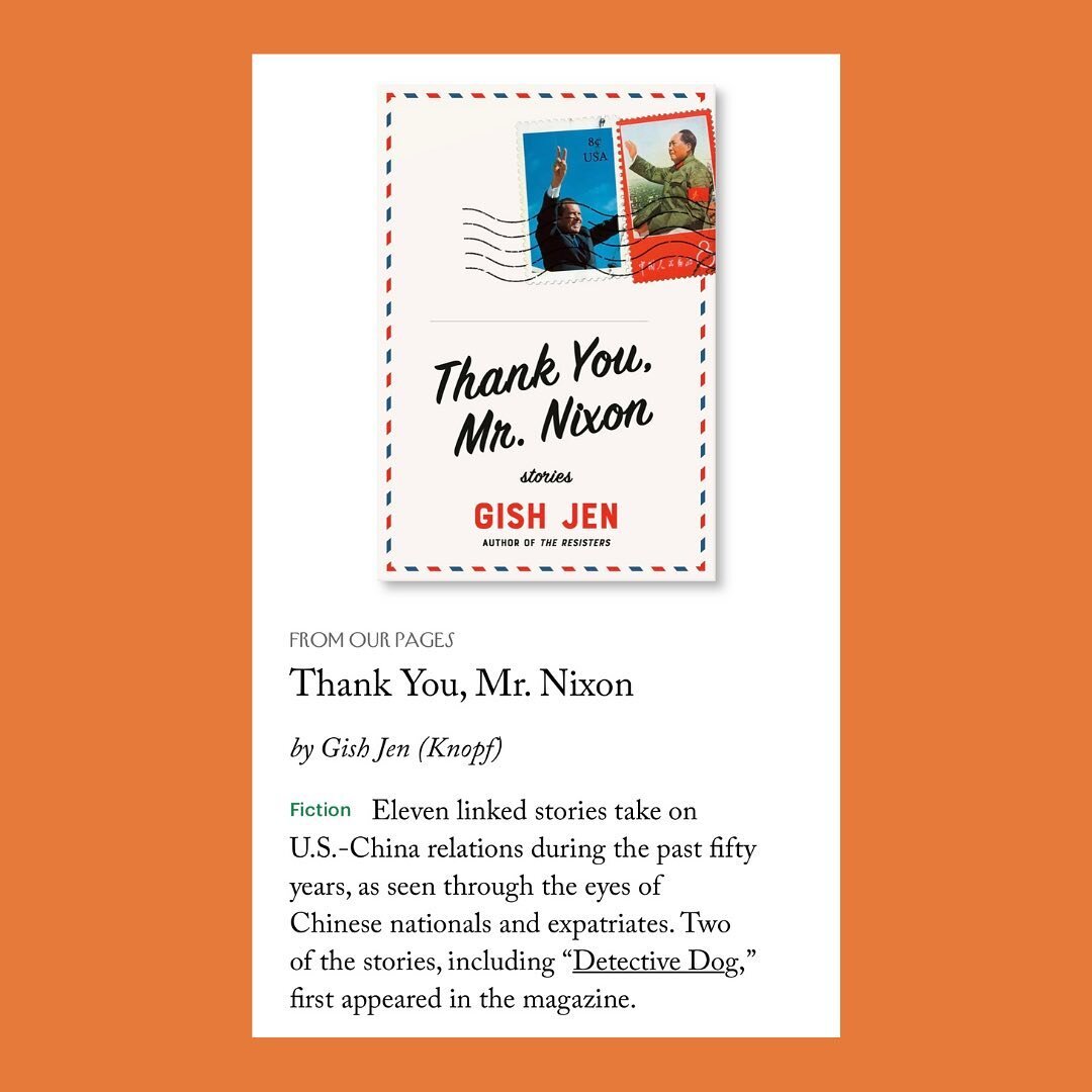 Congratulations to Gish Jen on having THANK YOU, MR. NIXON be included in The New Yorker's &quot;Best Books of 2022 So Far&quot; roundup! 

DYK: &quot;Detective Dog,&quot; the last story in THANK YOU, MR. NIXON, was printed in The New Yorker almost a