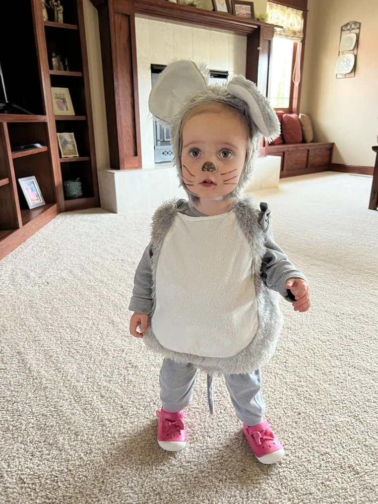Jessica Cline found costumes for her two-year-old twins for $10 at a thrift store in Casper. Charlotte is dressing as a mouse. 