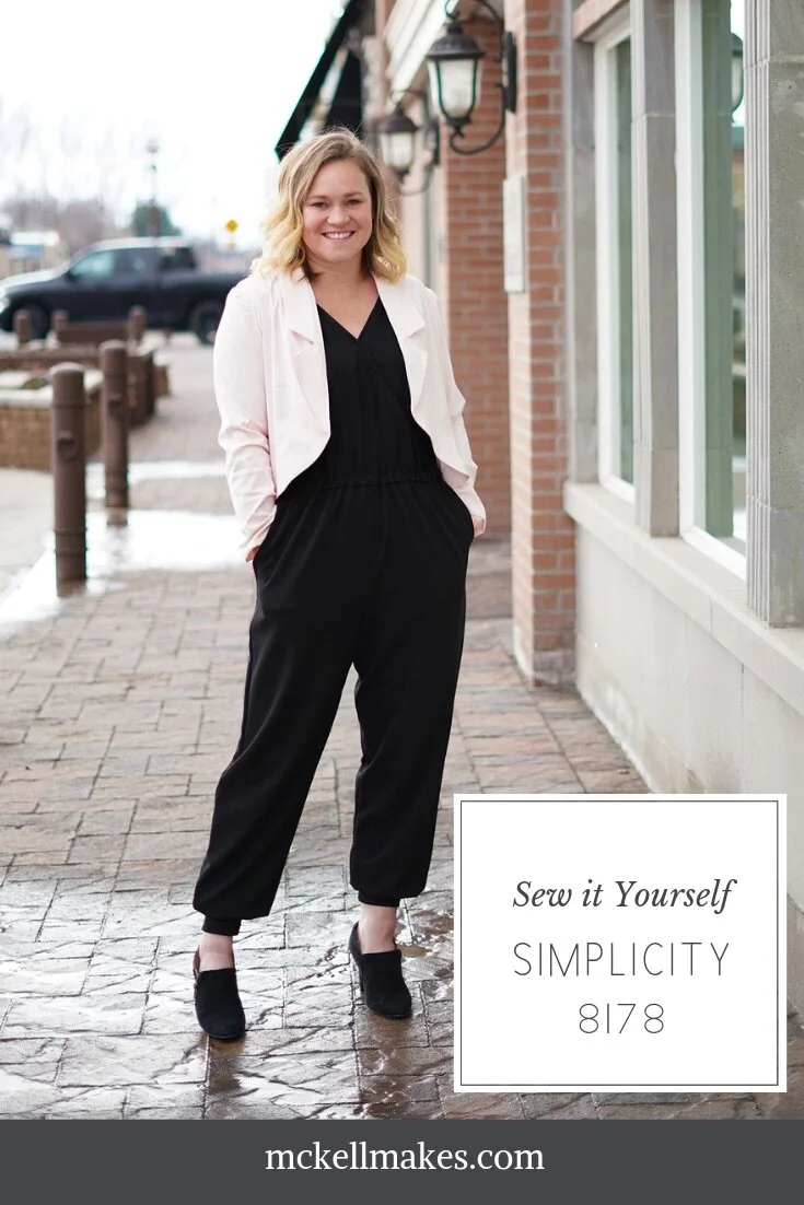 Black Jumpsuit with Blush Blazer - Simplicity 8178