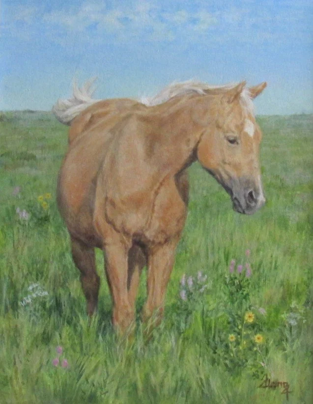 Golden: Contemplating Daisies (Acrylic, Sold)