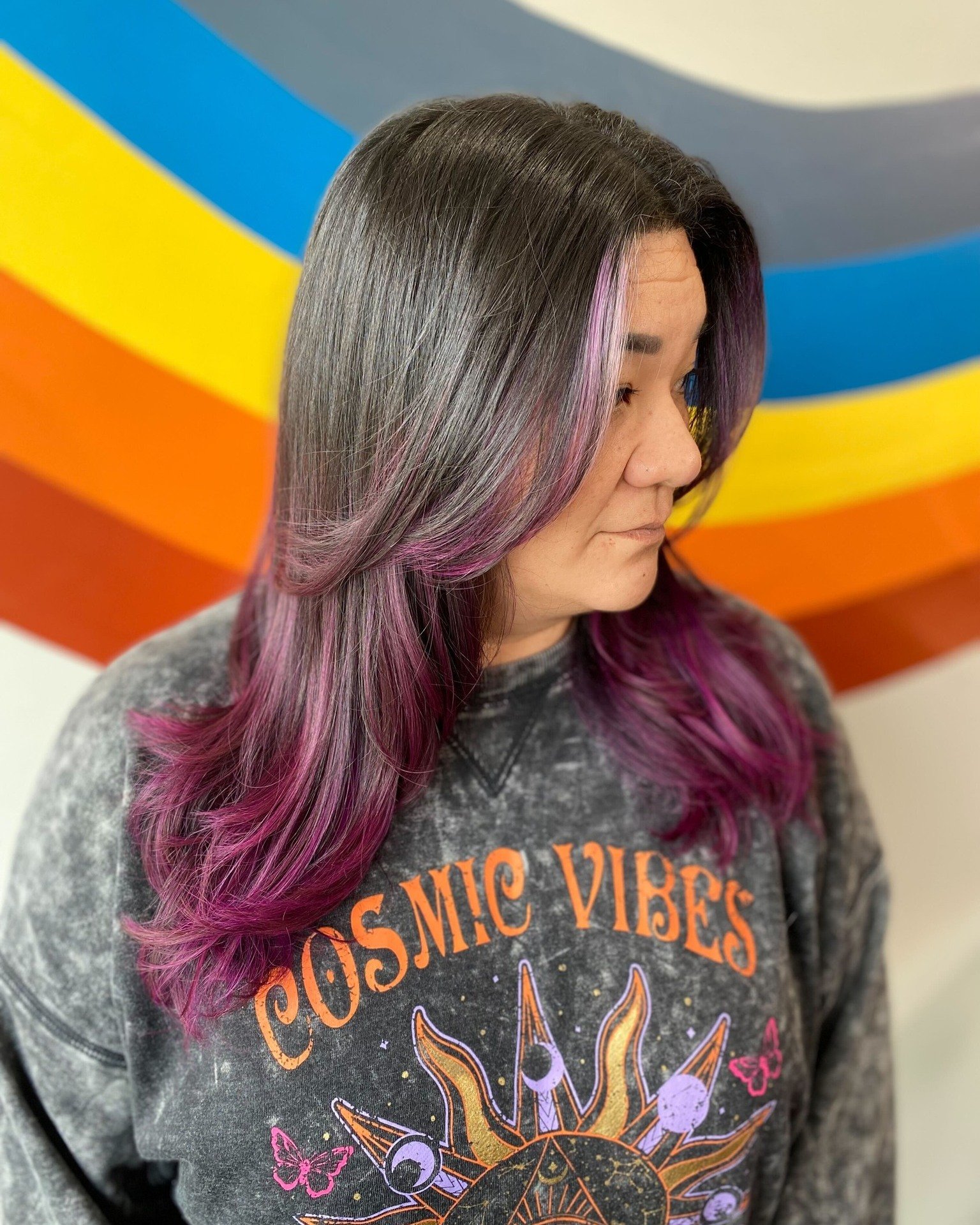 Cosmic vibes indeed 👽✌️💫 Layered haircut by McKenzie @oak_city_styles_95 

 #davinessalon #ncstylist #hairundone #wakeforest #haircutspecialist #haircuttingspecialist #raleighstylist #wakeforestnc #hairstylistwakeforest #hairsalonwakeforest #919hai