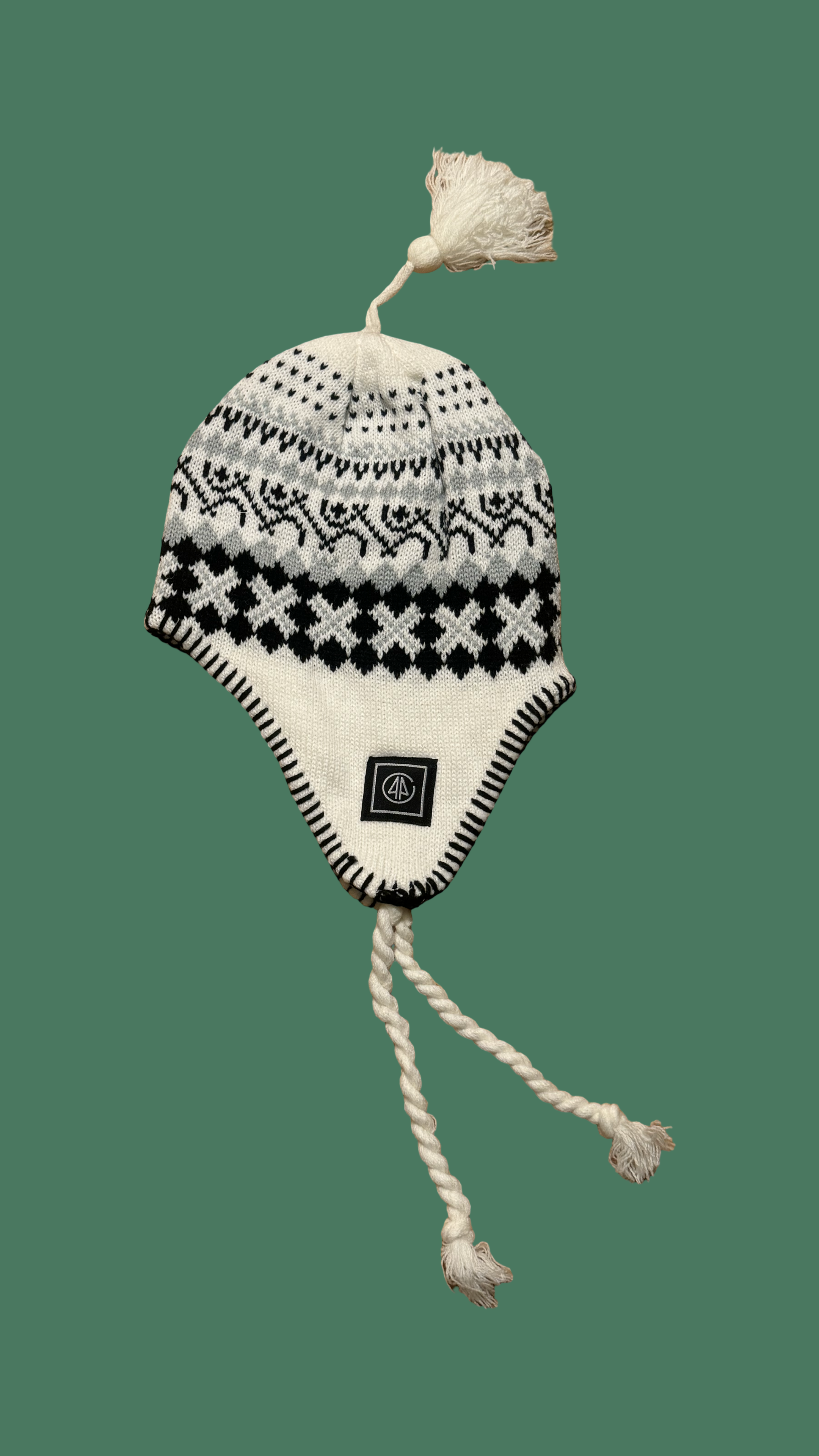 White Geometric Earflap Beanie