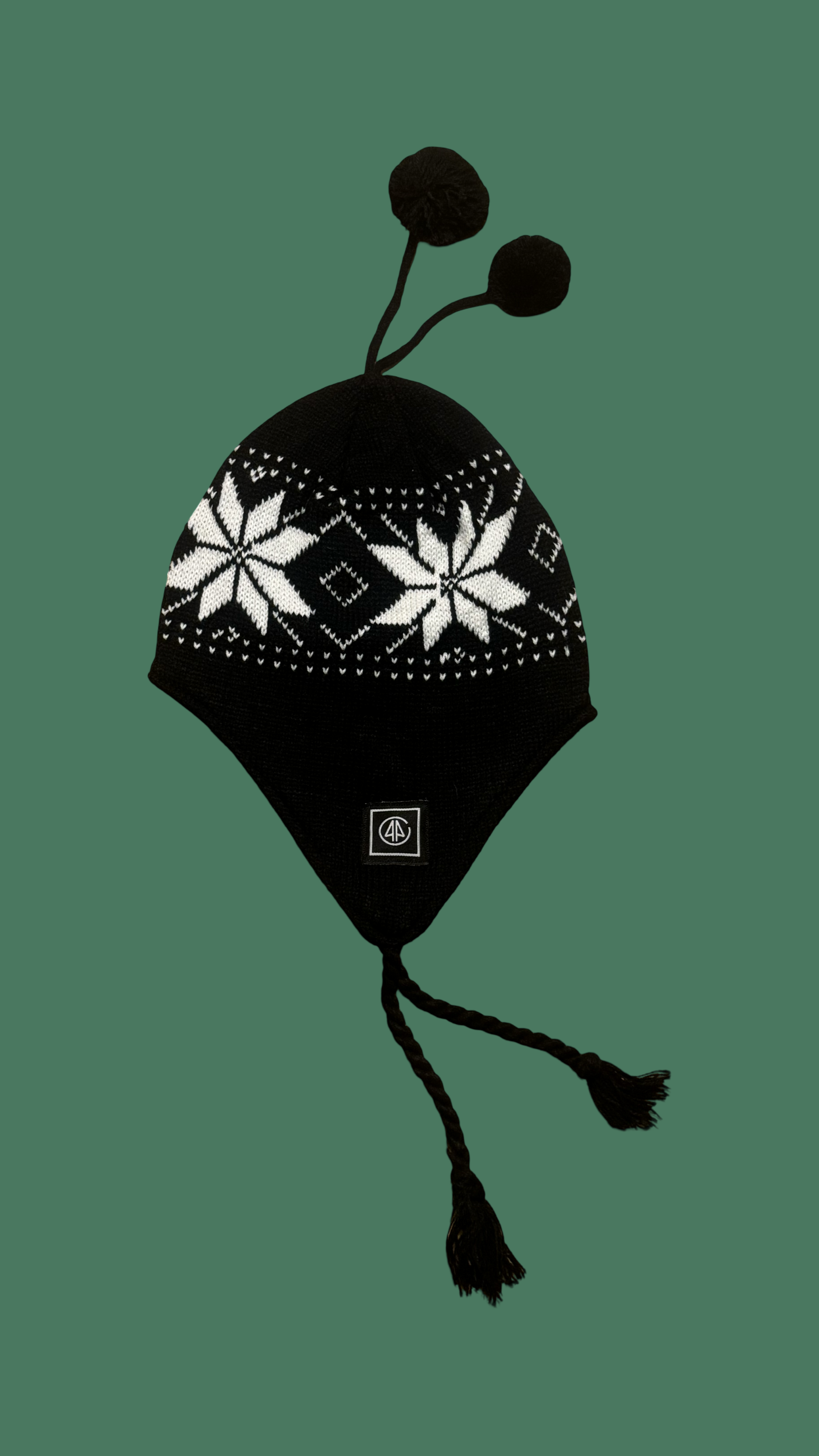 Black Snowflake Earflap Beanie