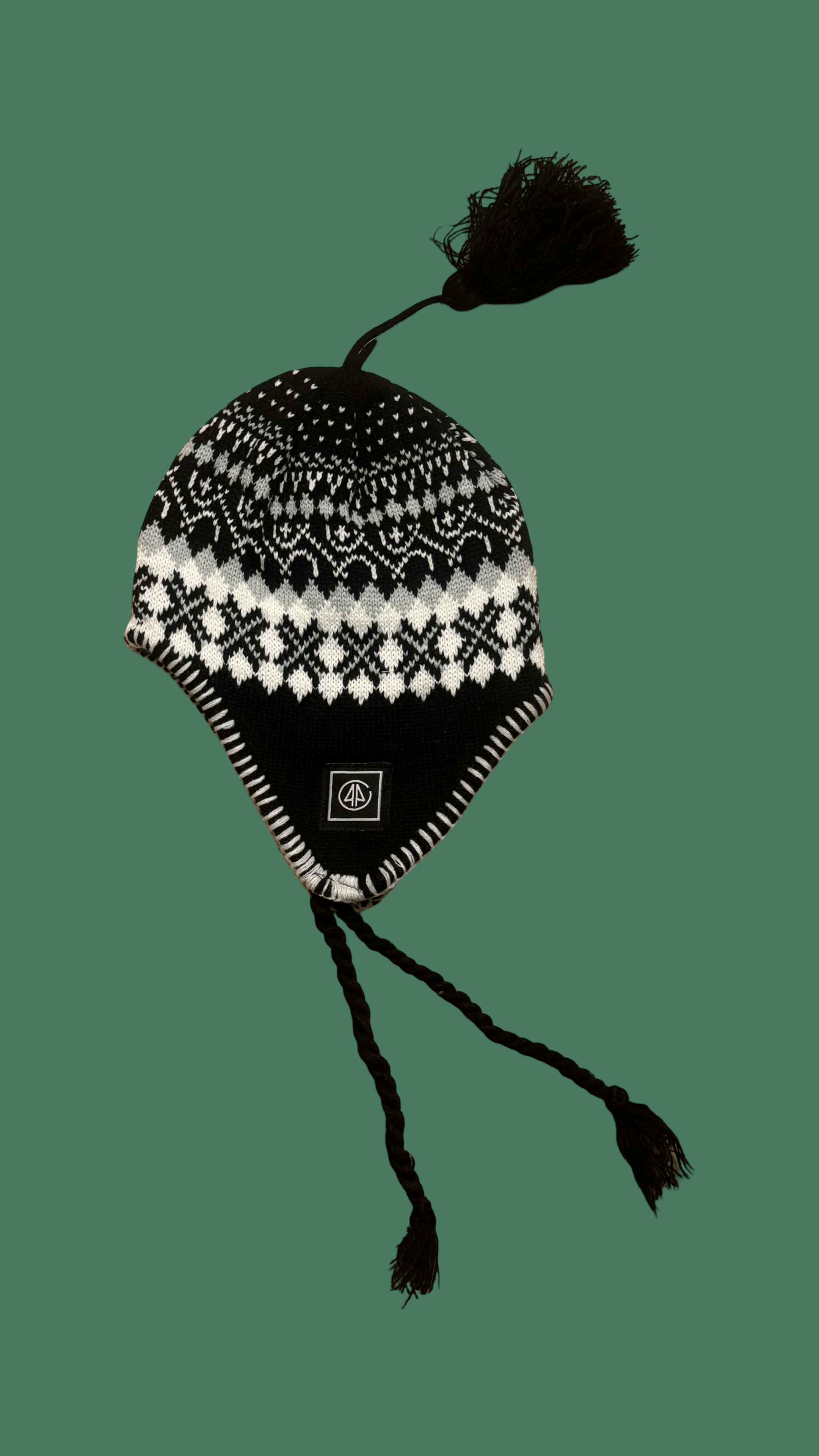 Black Geometric Earflap Beanie