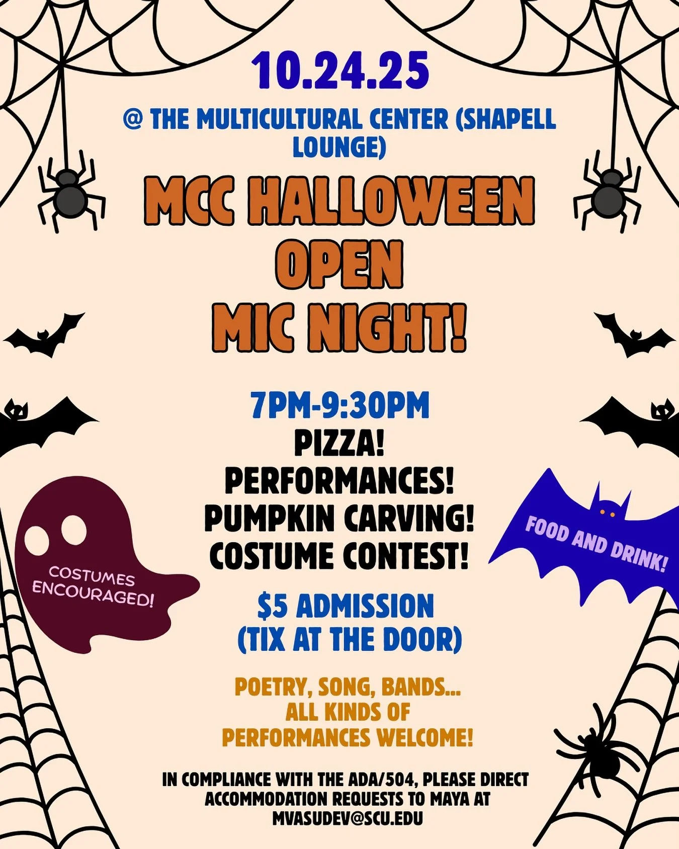 🎃👻The best way to spend your Halloween is with the MCC 👻🎃
.
Whether you want to perform or just enjoy the spooky festivities, MCC&rsquo;s Halloween Open Mic Night is the place to be this Spooktober! 💀