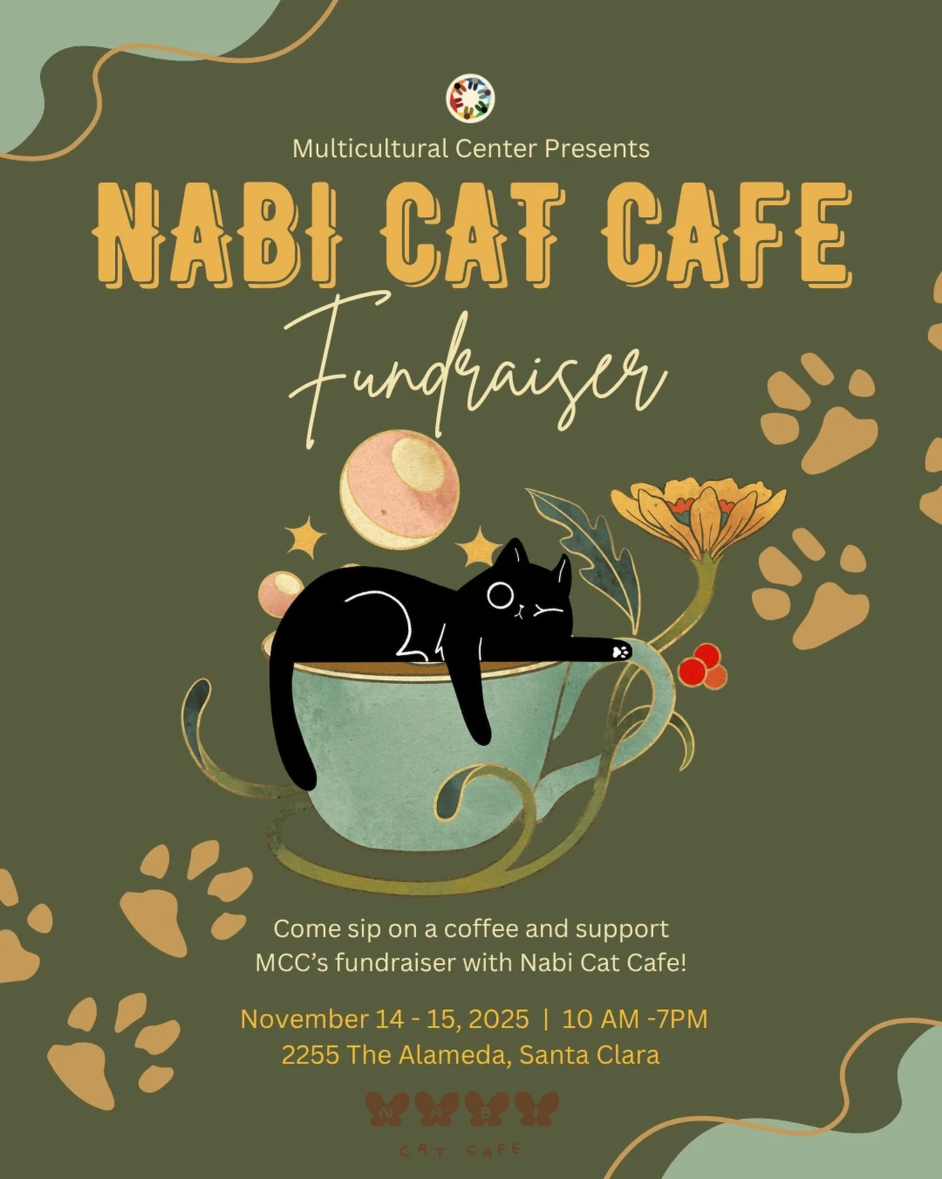 Treat yourself to a drink while supporting MCC&rsquo;s fundraiser with Nabi Cat Cafe! Don&rsquo;t forget to mention you&rsquo;re an SCU student in the MCC! 
.
⁃ Date: Friday, Nov. 14 &amp; Saturday, Nov. 15
⁃ Time: 10 AM - 7 PM (both days)
⁃ Location