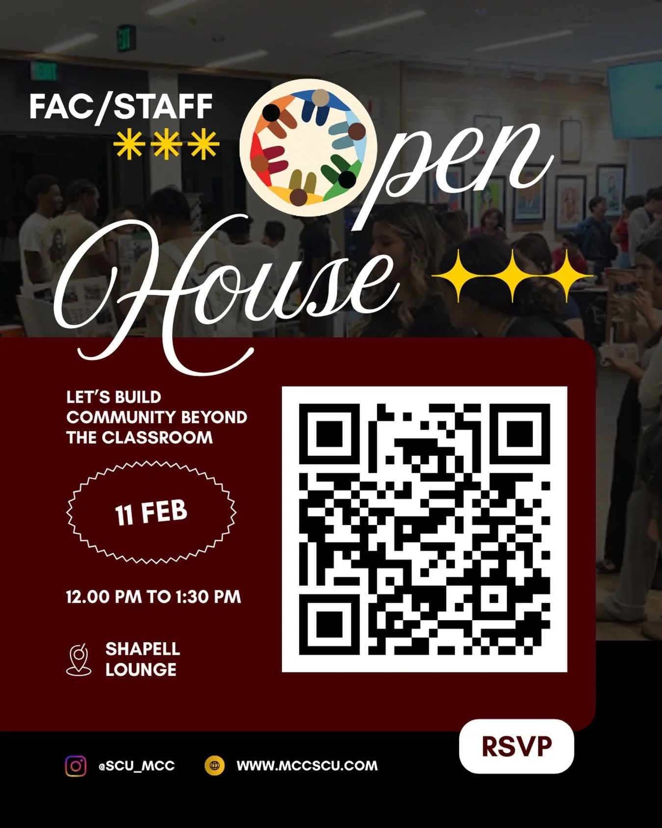 ✨It&rsquo;s officially happening today! ✨

The MCC is opening its doors to all faculty and staff, and we want to see you there. If you&rsquo;ve been looking for a way to connect, share ideas, and build community outside of the lecture hall or office,