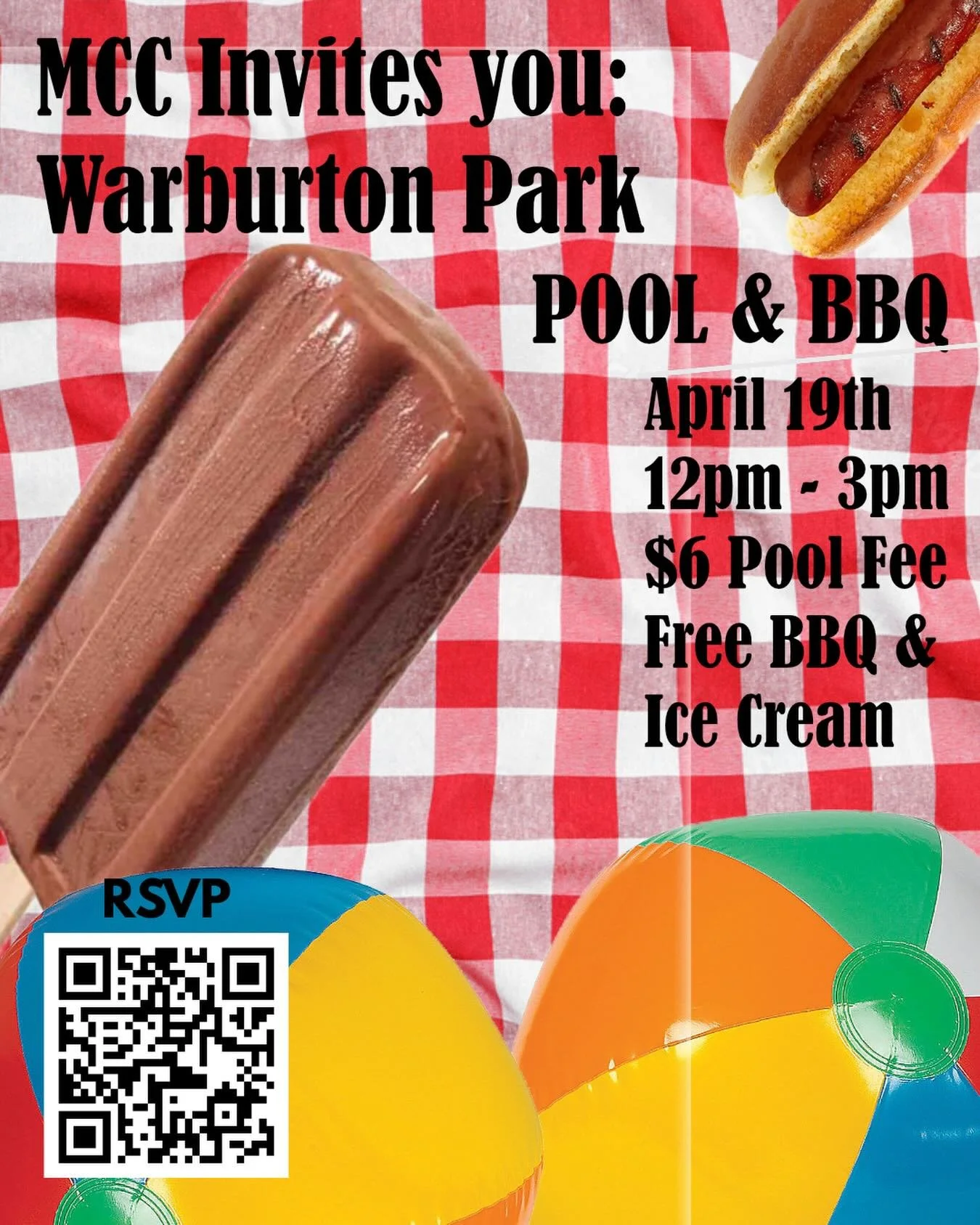 Join us for a pool and BBQ day at Warburton Pool! $6 Fee at the pool door but there is free bbq and icecream! April 19th, 12-3pm