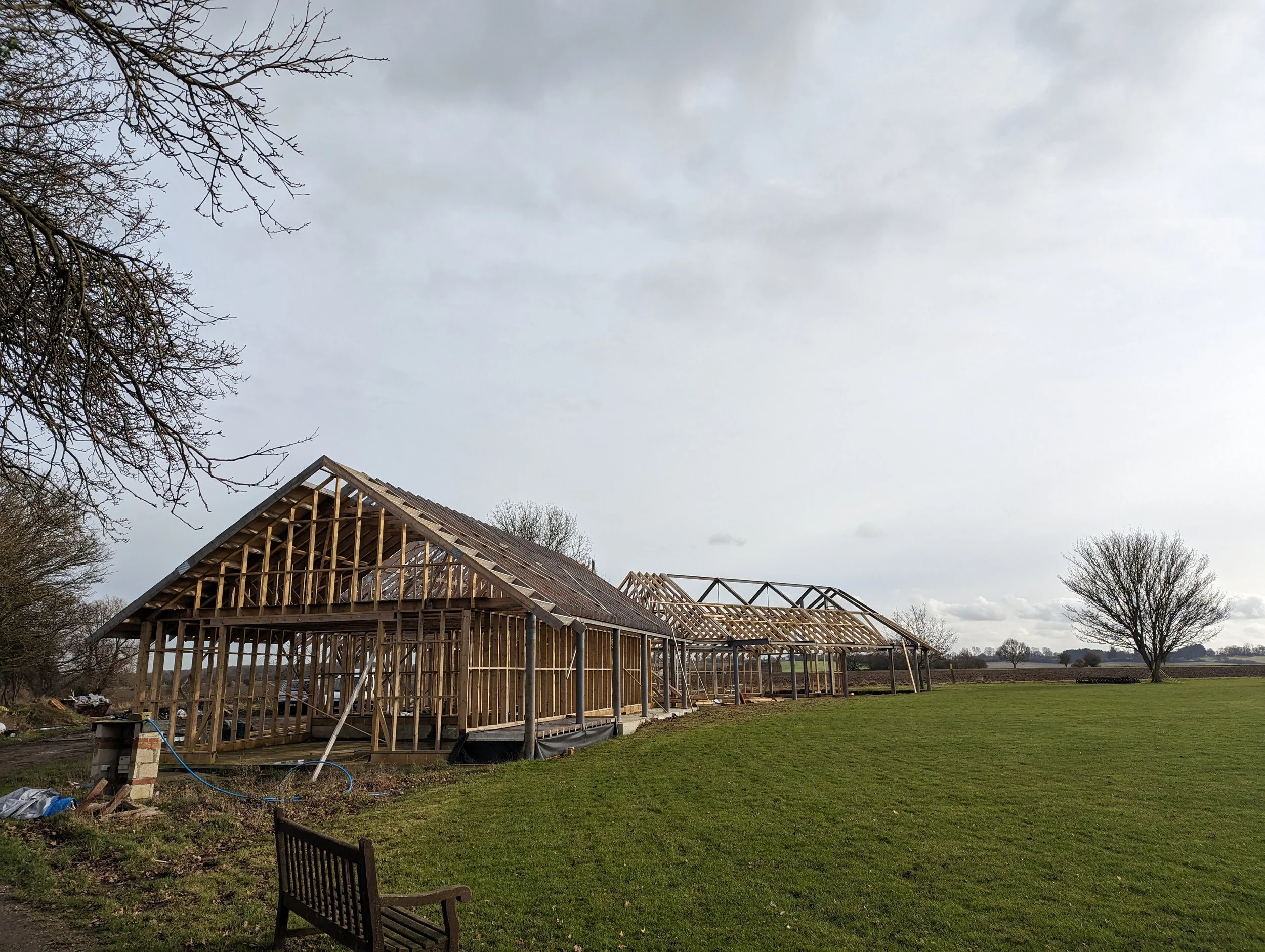 Joists going up - view from road (Jan 2024)