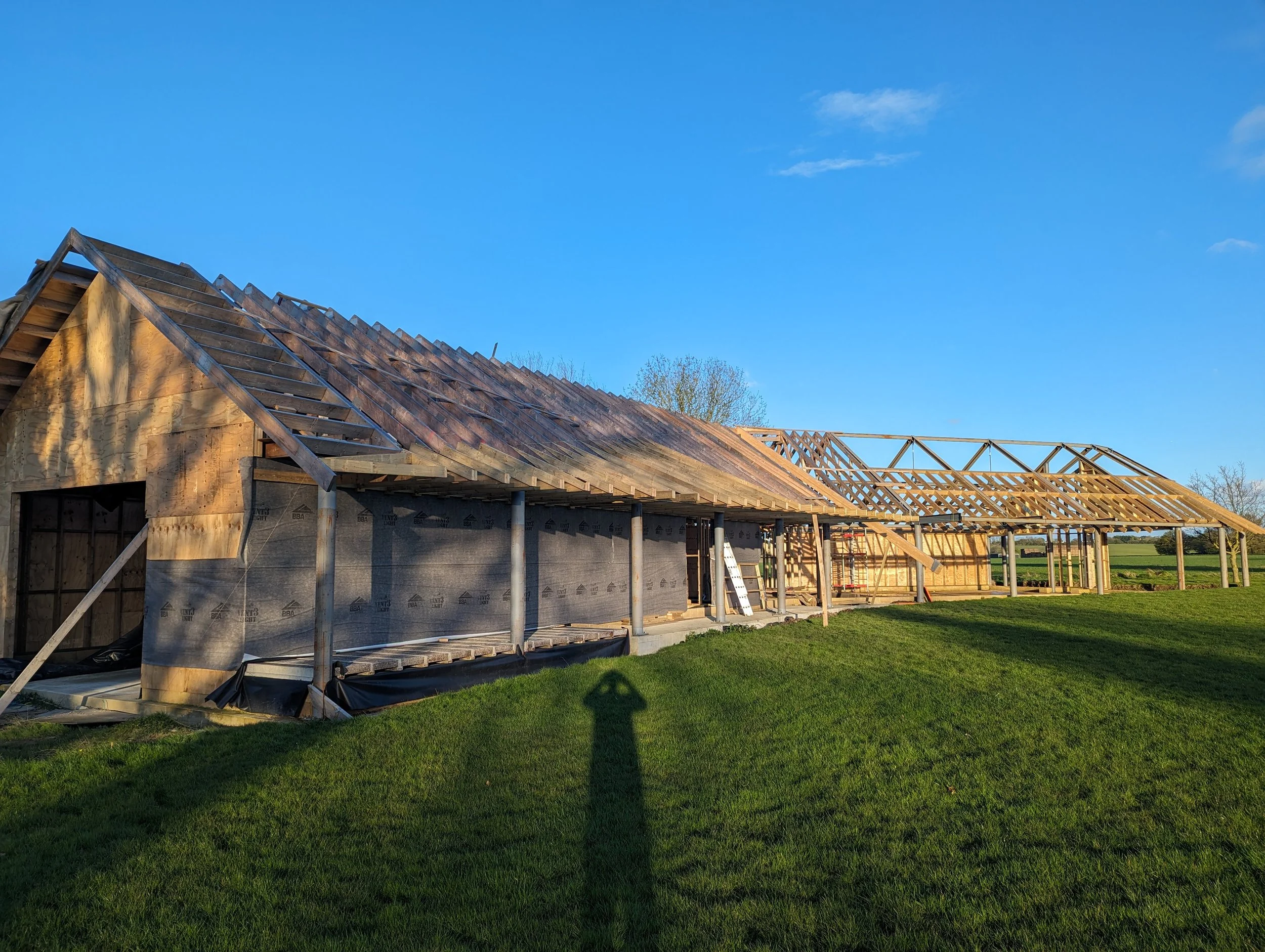 Roof being prepared for tiles  - view from road (April 2024)