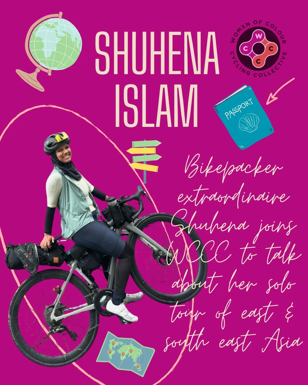 Shuhena spent 2024 travelling round Asia, with half the time bikepacking through China, Korea, Japan, Singapore, Indonesia, Malaysia &amp; Vietnam; most of the time carrying as little as this image shows!

She's not afraid of hills and along the way,