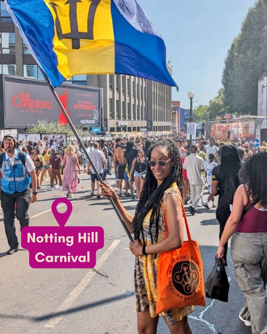 Here’s Rosie repping WCCC & Barbados @nhcarnivalldn ππΎπ₯³π§‘
She picked one of our bags up after volunteering @blackunitybikeride β€οΈπ€π
Tag us/send us your pics! Where has your #wccctotebag been & what have you been using it for? 
#
