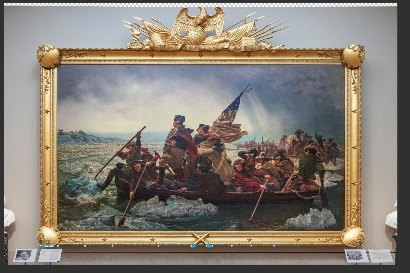 Gold frame for  Wink
photographed the frame from George Washington crossing the Delaware, at the Met, NY , NY  to incorporate into the photographic Gold Frame Wink with Umbrellas
