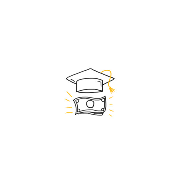 Doodle of a graduation cap and money