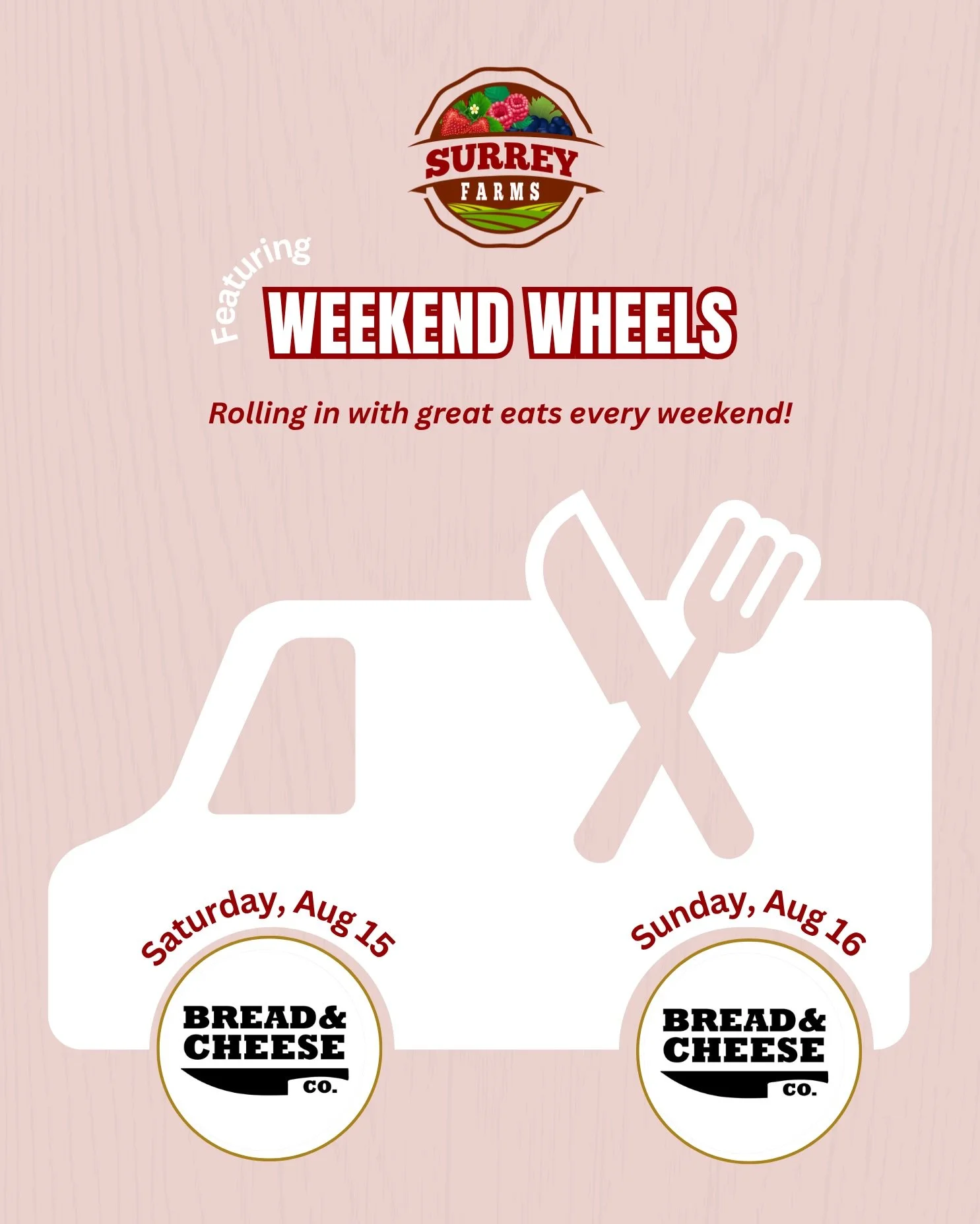 This Week on WEEKEND WHEELS☕️

We&rsquo;re excited to again welcome @breadandcheese.yvr to Surrey Farms this weekend!

Bring the family and treat yourself to delicious premium grilled cheese sandwiches while the kids enjoy a day on the farm. 

📅 