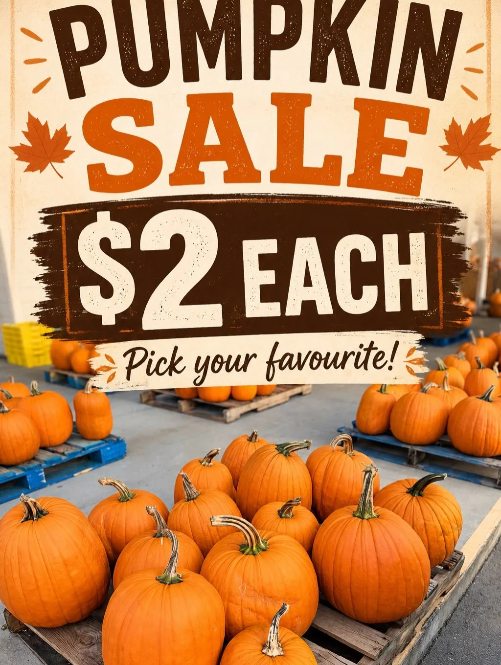🎃 Cute pumpkins, tiny price! 🧡 Only $2 each at Surrey Farms! 🍂✨
✨ Big or small, pick the ones you love!
📍 Visit us at Surrey Farms and grab yours before they&rsquo;re gone!

📍FARM MARKETS 
5180 152 street
4981 king George Blvd 
(Open daily 9am t
