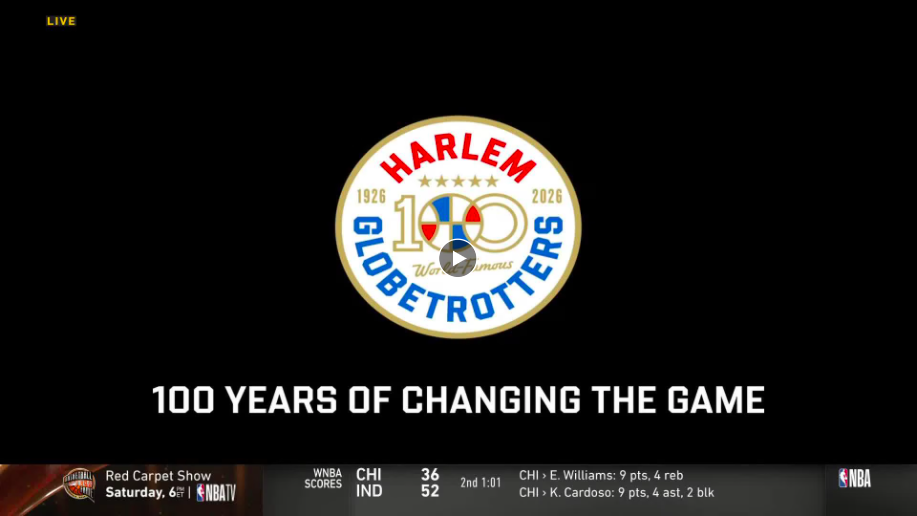 Logo celebrating 100 years of the Harlem Globetrotters from 1926 to 2026 with the slogan '100 Years of Changing the Game'.