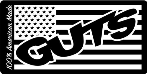 Black-and-white graphic with bold GTS lettering over an American flag and vertical 100% American Made text