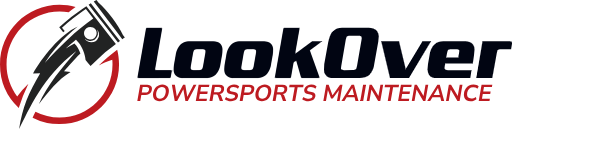 LookOver Powersports Maintenance logo featuring a piston with lightning bolt for piston rod