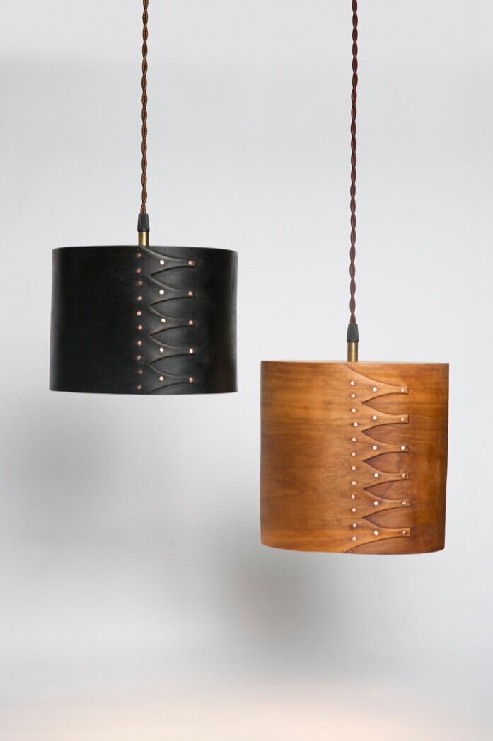 Round and Oval Lampshades;
Black American cherry, ebonized India ink black;
7.25" diameter x 6.25" height - 9.5" diameter x 7.75" height