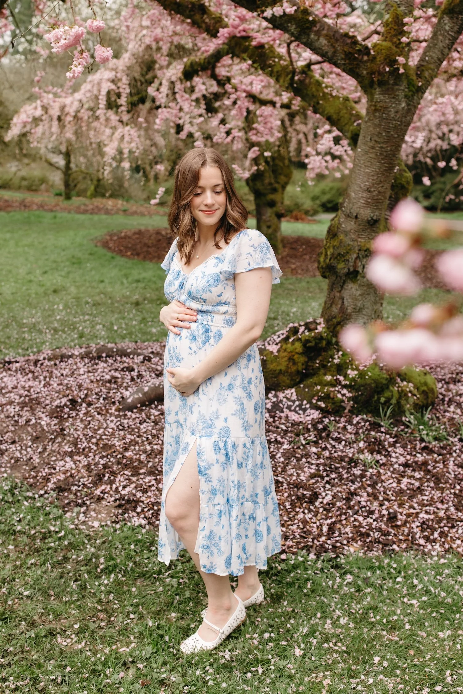 pregnancy announcement photo in seattle spring park