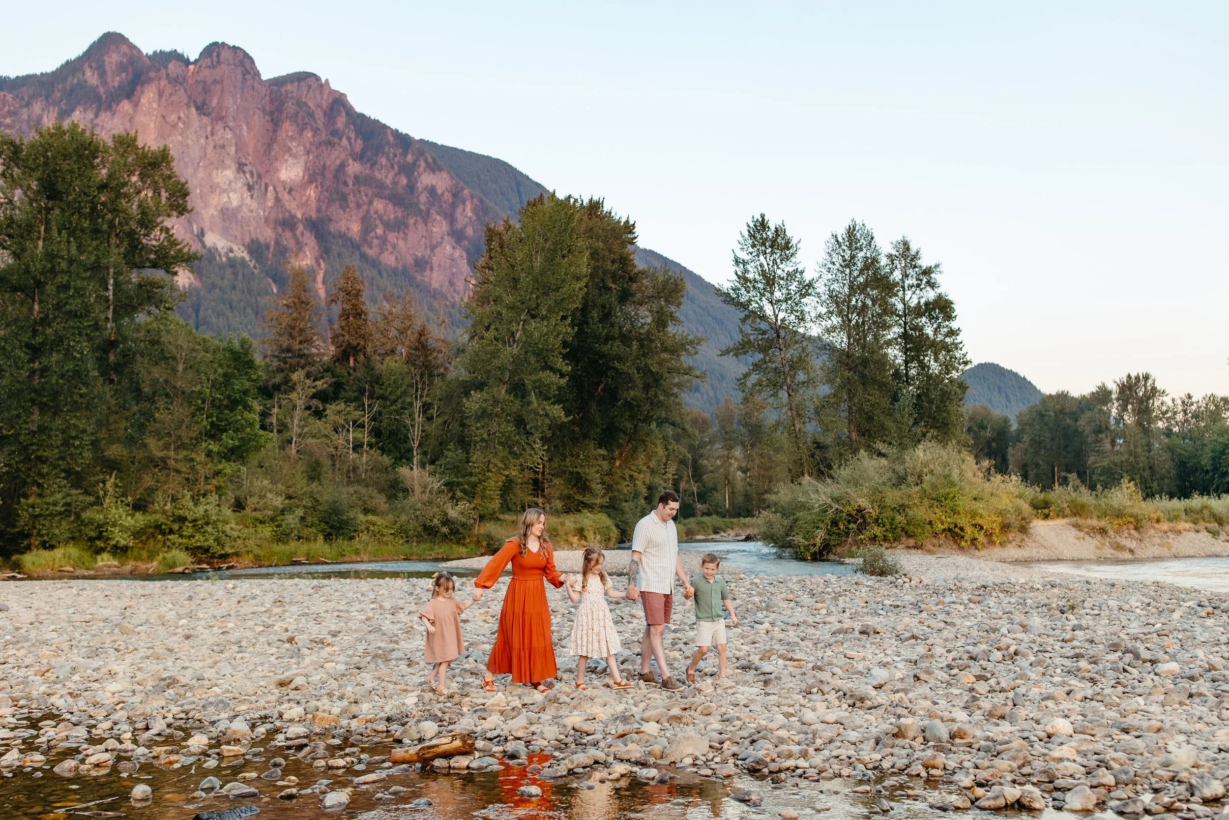 fall family photo at sunset at mountain in North Bend