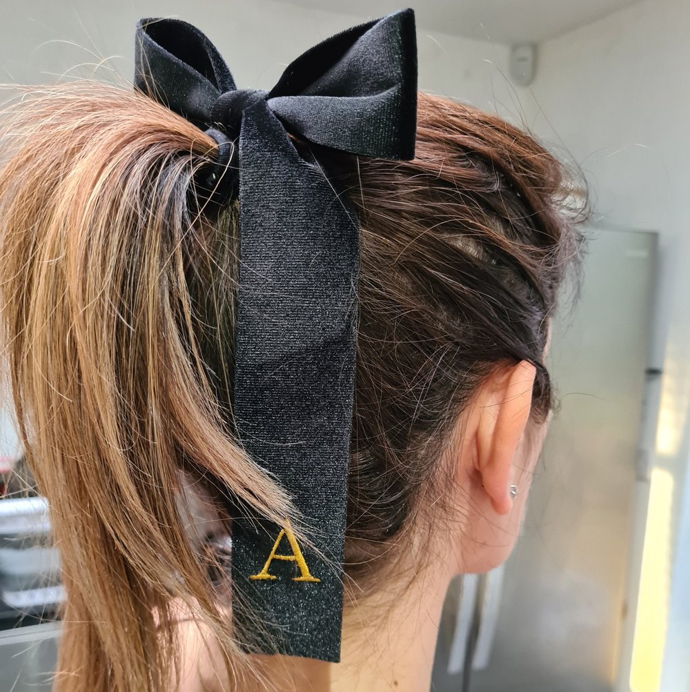 Personalised Black Velvet Bow Hair Band — SO SEW GOOD