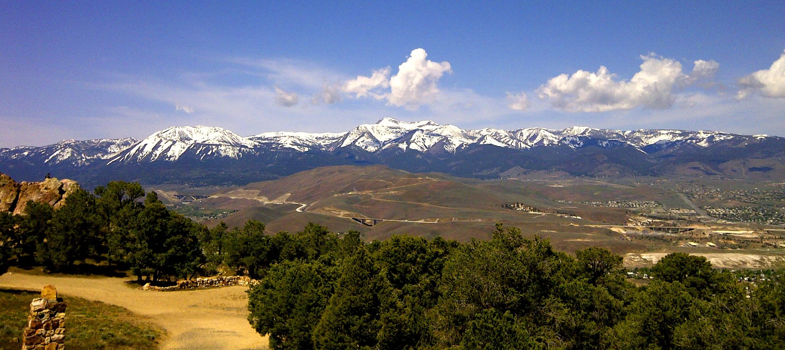 Panoramic view overlooking Washoe Valley Nevada and surrounding mountains