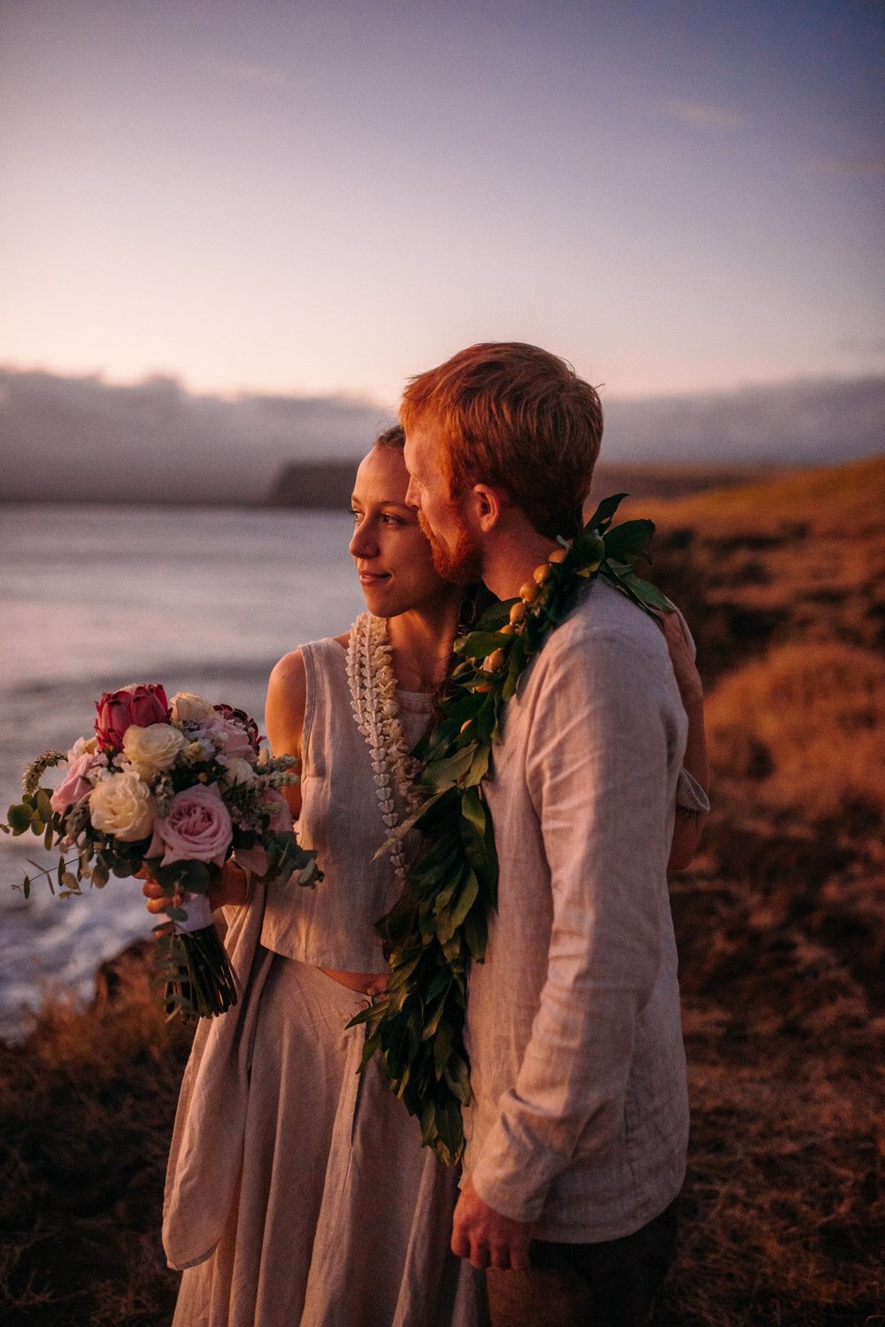 sunset bride and groom big island south point wedding