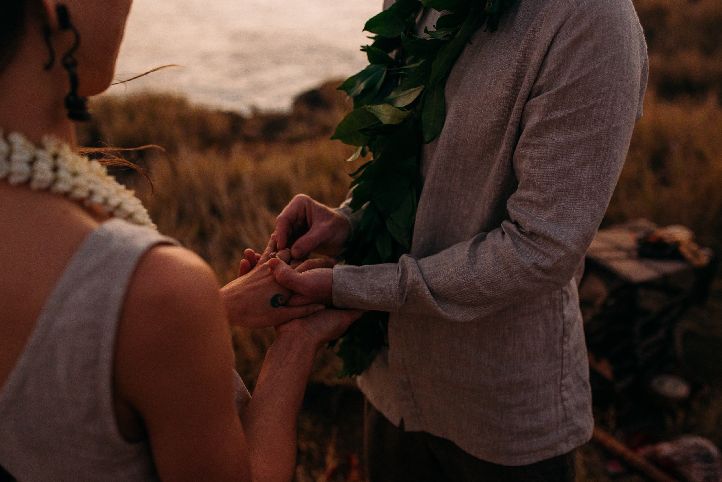 Wedding ring hawaiian ceremony sunset