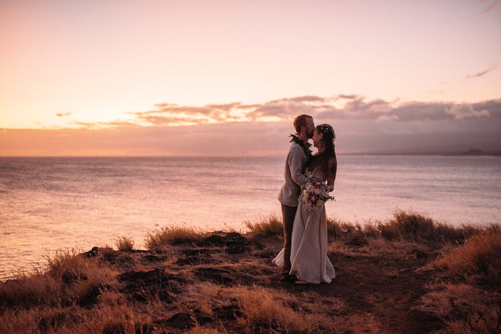 Sunset bride and groom intimate wedding