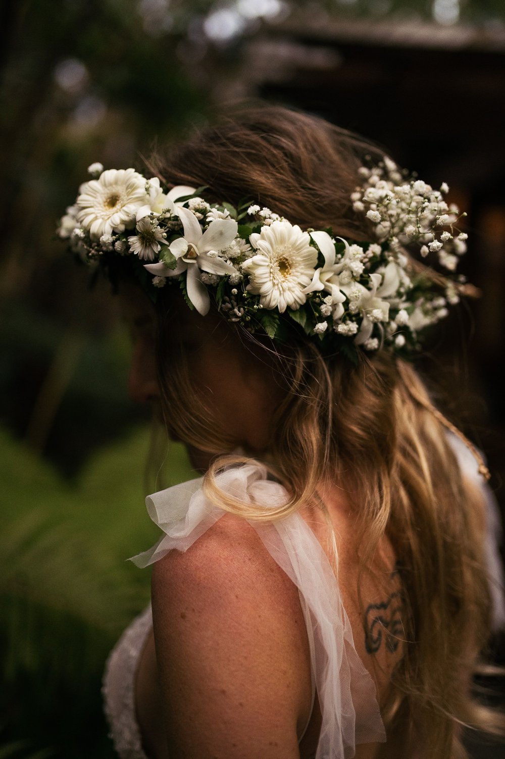 Romantic Bridal Hair with Flowers Volcano Hawaii Elopement 